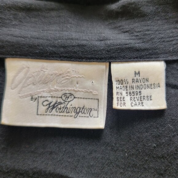 Vintage 90s OPTIONS Worthington Women’s M Rayon Blouse Black Abstract Celestial - Picture 3 of 10